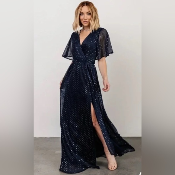 Baltic Born Dresses & Skirts - NWT Baltic Born Blue and Silver Speckle Short Sleeve Grace Sparkle Maxi Dress